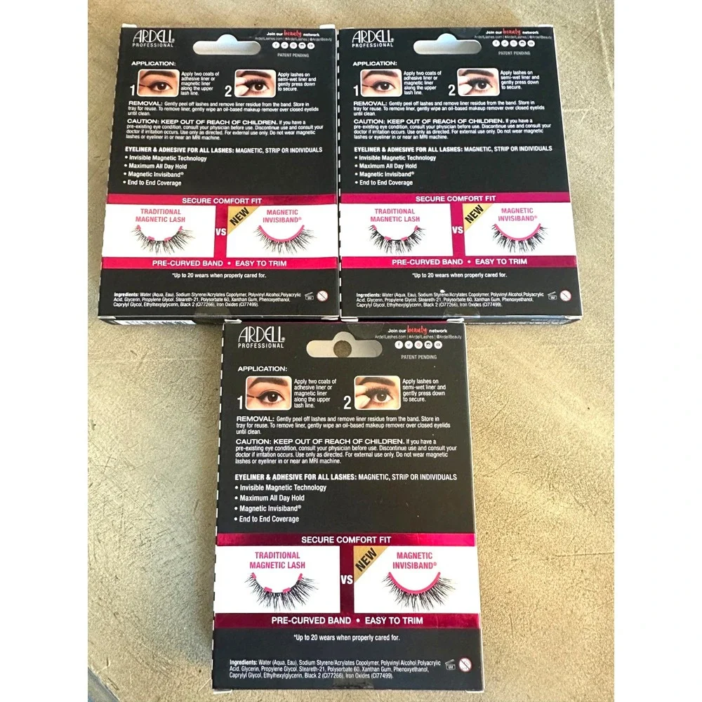 3 Sets of Ardell Magnetic Megahold Lashes + Black Duo Adhesive Liner